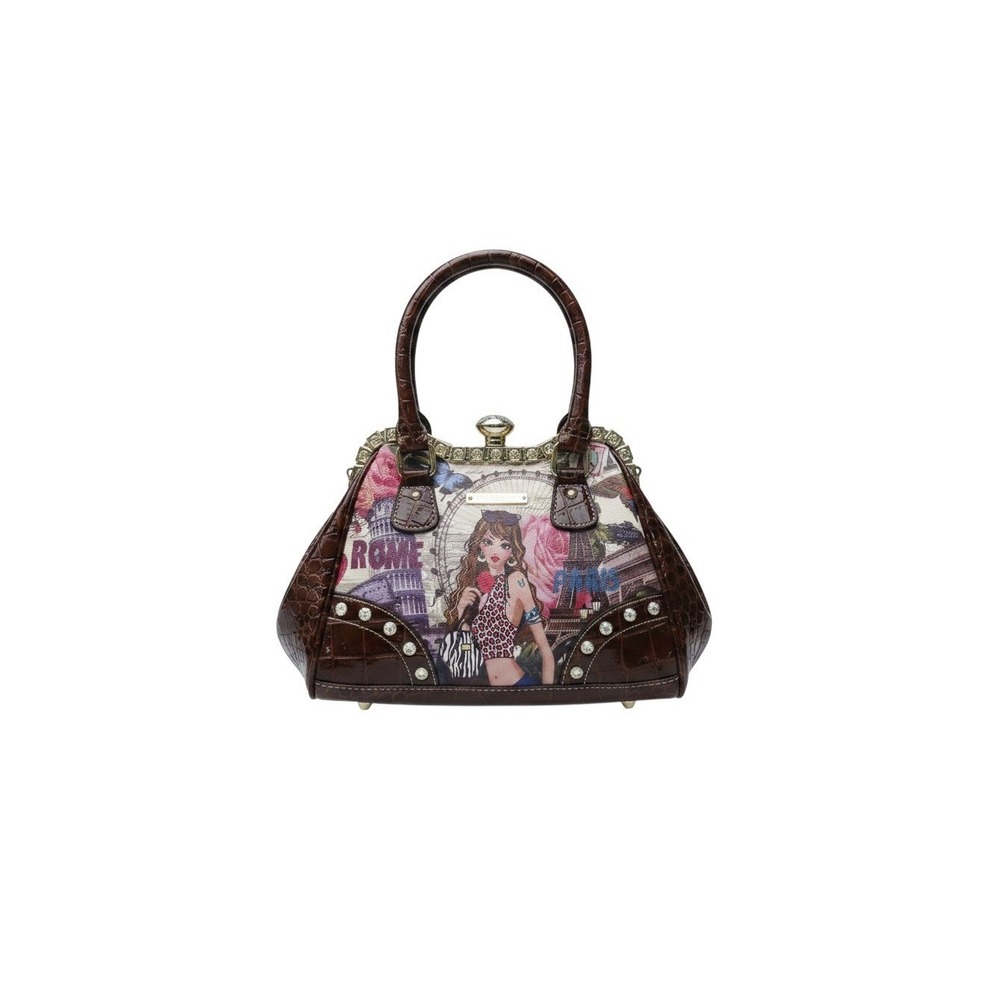 Charming Girl Satchel Womens Small Brown New Tapestry Travel Rhinestone 1P2628D